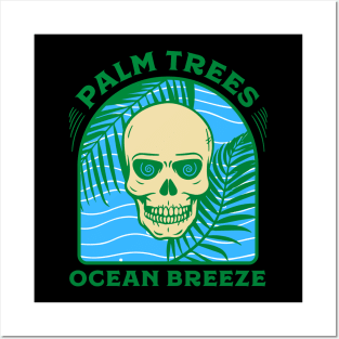 Palm Trees Ocean Breeze Skeleton Beach Party Posters and Art